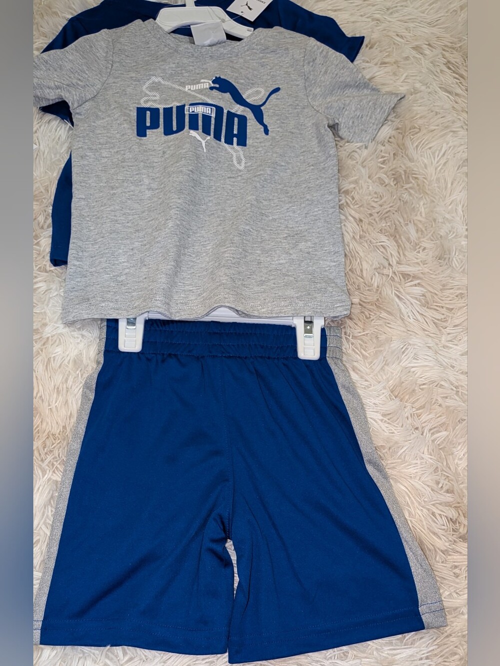 NWT, Puma,3 Pc, Blue & Gray Short Sleeve Shirts W/Gray Shorts -2T - Picture 3 of 7